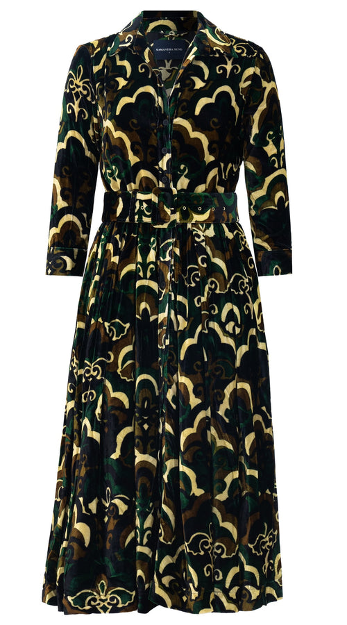 Audrey Dress #1 Shirt Collar 3/4 Sleeve Midi Length Silk Velvet (Retro Velvet)