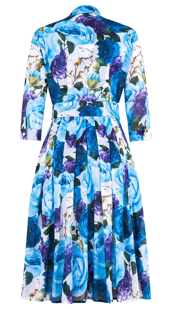 Audrey Dress #4 Shirt Collar 3/4 Sleeve Long Length Cotton Musola (Rose Wallpaper)