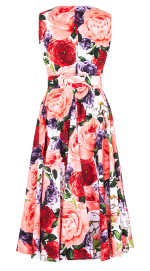 Abelia Dress Crew Neck Sleeveless Midi Length Cotton Stretch (Rose Wallpaper) @1