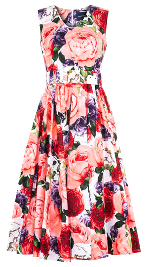 Abelia Dress Crew Neck Sleeveless Midi Length Cotton Stretch (Rose Wallpaper) @1