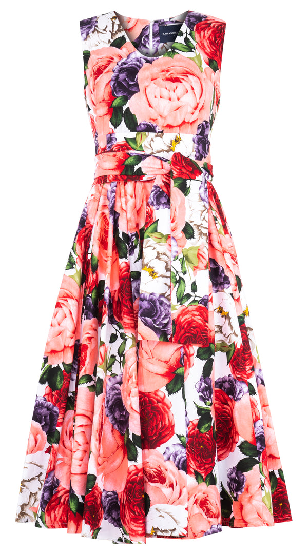 Abelia Dress Crew Neck Sleeveless Midi Length Cotton Stretch (Rose Wallpaper) @1