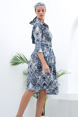 Audrey Dress #1 Shirt Collar 3/4 Sleeve Cotton Stretch (Russian Paisley)