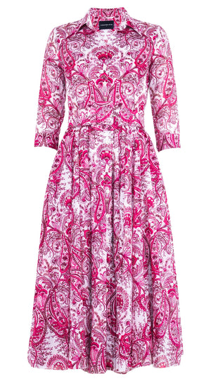 Aster Dress Shirt Collar 3/4 Sleeve Midi Length Cotton Musola (Russian Paisley)