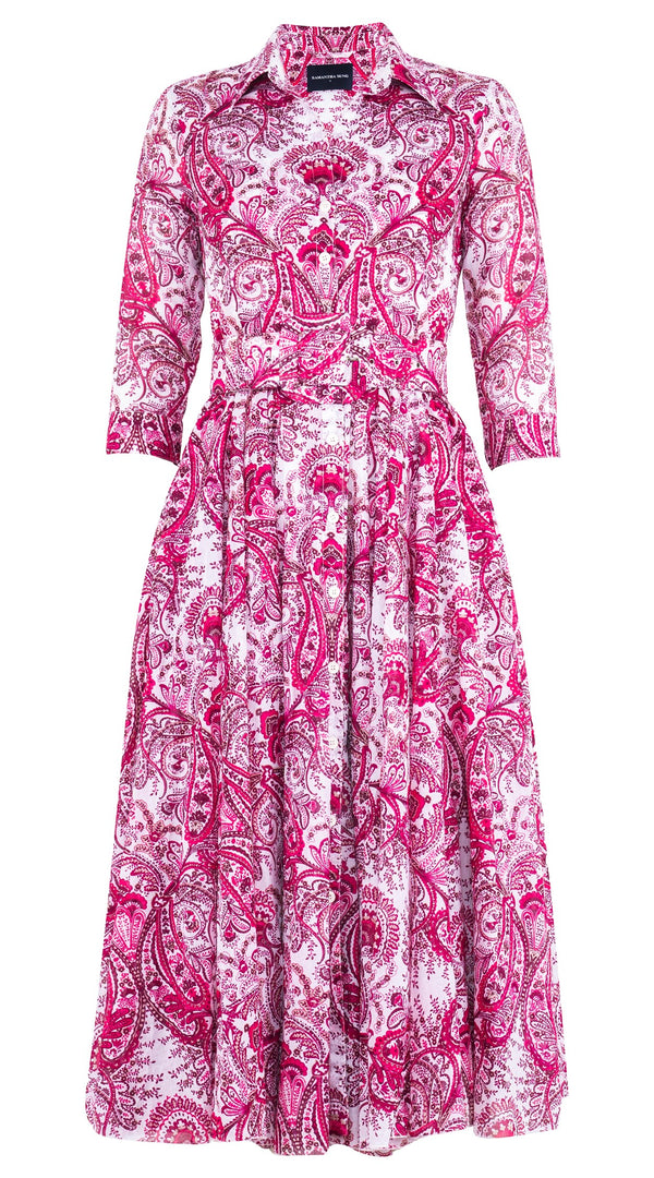 Aster Dress Shirt Collar 3/4 Sleeve Midi Length Cotton Musola (Russian Paisley)