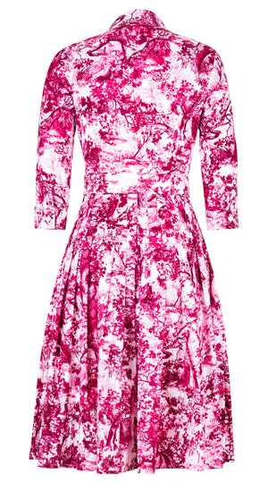 Audrey Dress #2 Shirt Collar 3/4 Sleeve Long Length Cotton Stretch (Safari Toile New) @XS-XL