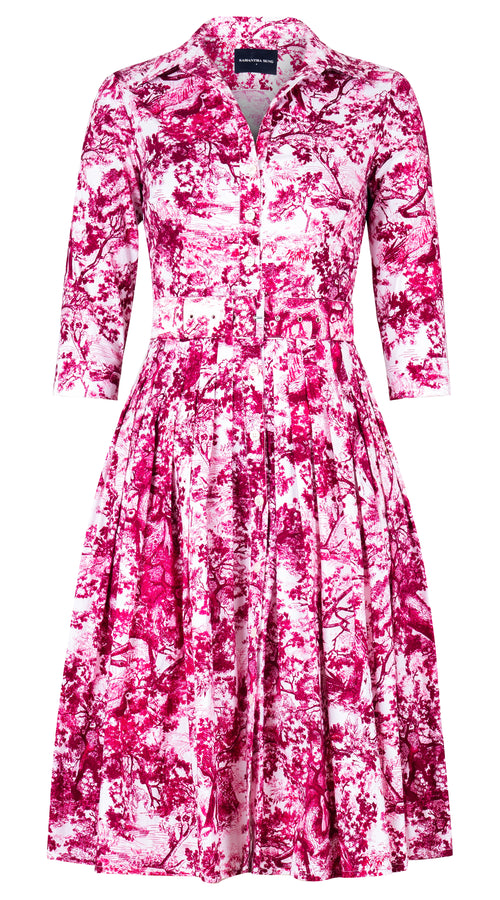 Audrey Dress #2 Shirt Collar 3/4 Sleeve Long Length Cotton Stretch (Safari Toile New) @XS-XL