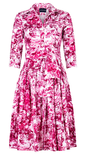 Audrey Dress #2 Shirt Collar 3/4 Sleeve Long Length Cotton Stretch (Safari Toile New) @XS-XL