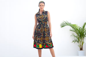Audrey Dress #1 Shirt Collar Sleeveless Cotton Stretch (Santorini Tile Straight)