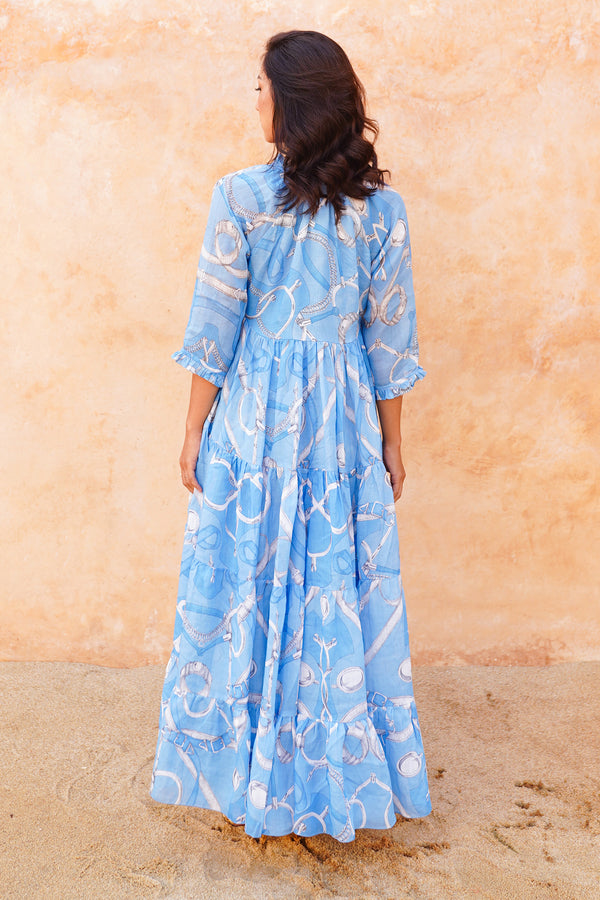 Eden Dress Crew Neck 3/4 Sleeve Midi Plus Length Cotton Musola (Secretariat Horse Pastel)