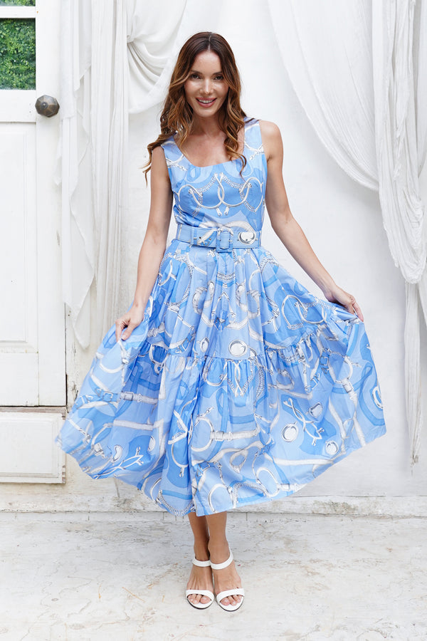 Rose Dress U Neck Sleeveless Midi Length Cotton Stretch (Secretariat Horse Pastel)