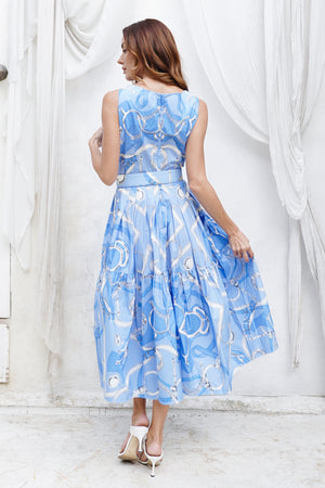 Rose Dress U Neck Sleeveless Midi Length Cotton Stretch (Secretariat Horse Pastel)