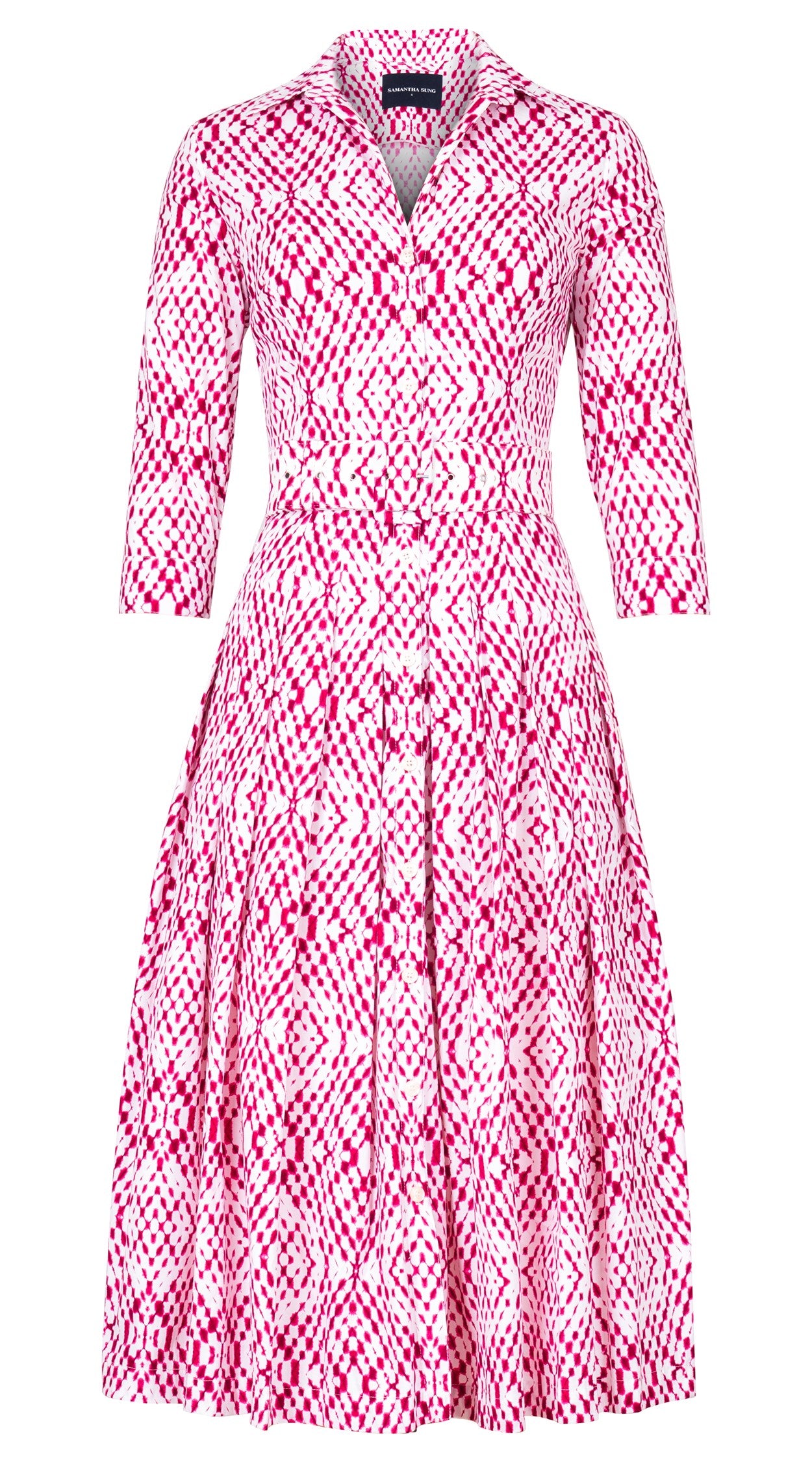 midi tunic dress sahara Audrey Dress #2 Shirt Collar 3/4 Sleeve Midi Length Cotton Stretch (Sh