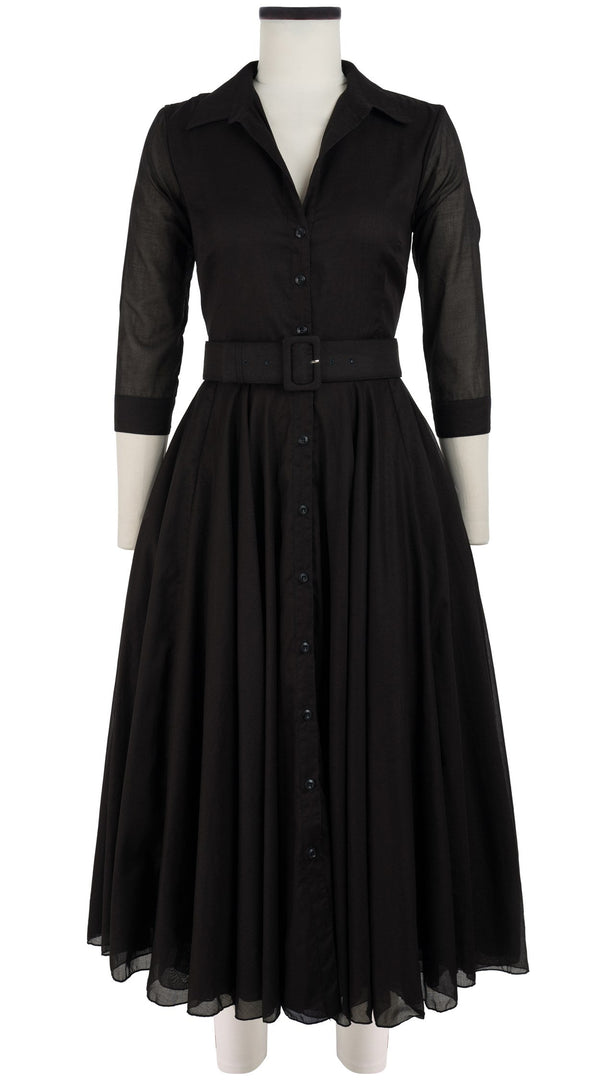 Aster Dress Shirt Collar 3/4 Sleeve Midi Length Cotton Musola (Solid)