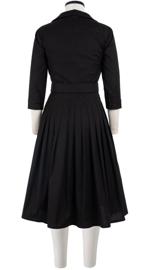 Audrey Dress #2 Shirt Collar 3/4 Sleeve Long Length Cotton Stretch (Solid)