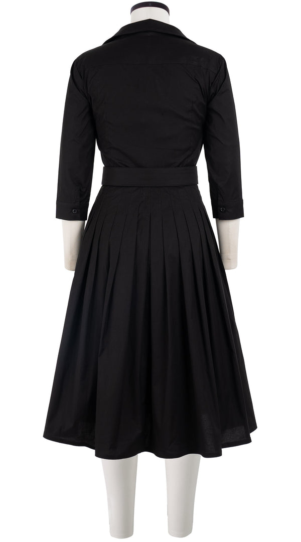 Audrey Dress #2 Shirt Collar 3/4 Sleeve Long Length Cotton Stretch (Solid)