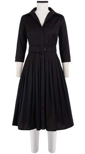 Audrey Dress #2 Shirt Collar 3/4 Sleeve Long Length Cotton Stretch (Solid)