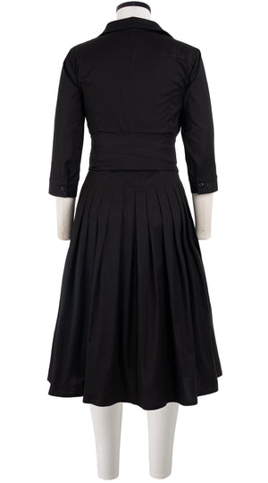 Audrey Dress #2 Shirt Collar 3/4 Sleeve Long Length Cotton Stretch (Solid)