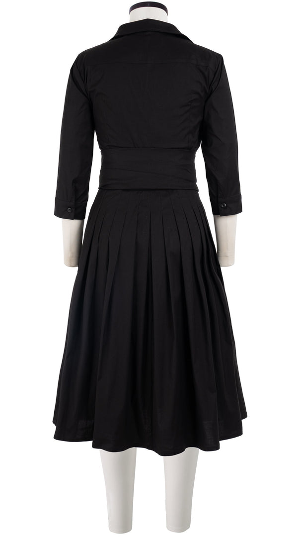 Audrey Dress #2 Shirt Collar 3/4 Sleeve Long Length Cotton Stretch (Solid)