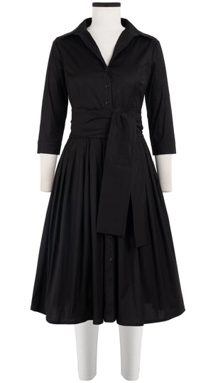 Audrey Dress #2 Shirt Collar 3/4 Sleeve Long Length Cotton Stretch (Solid)