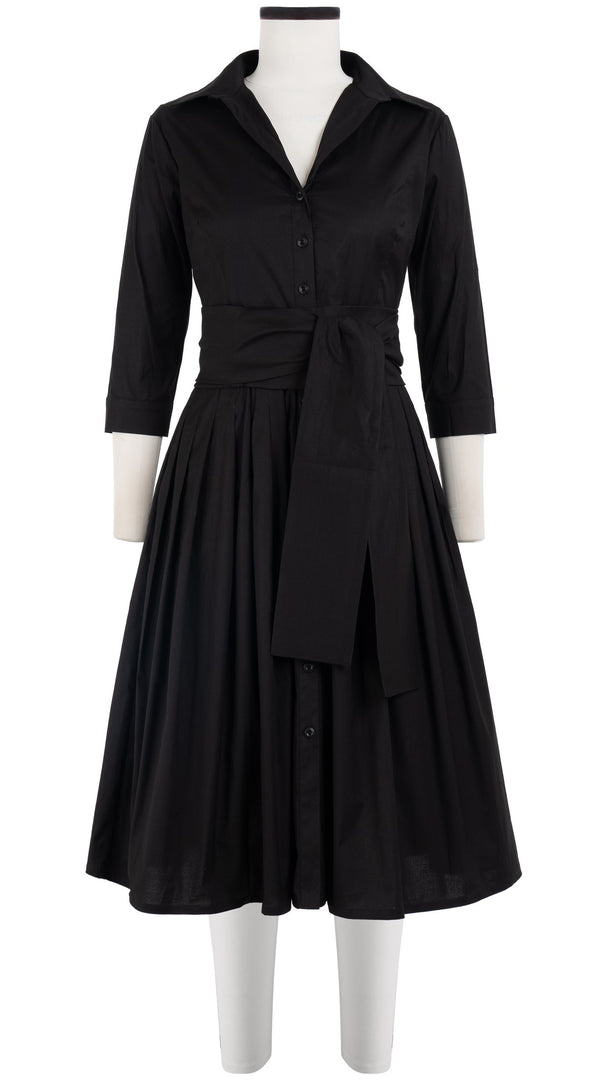 Audrey Dress #2 Shirt Collar 3/4 Sleeve Long Length Cotton Stretch (Solid)