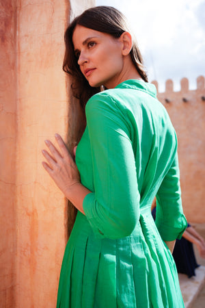 Audrey Dress #4 Shirt Collar 3/4 Sleeve Midi Length Silk Musola (Solid)