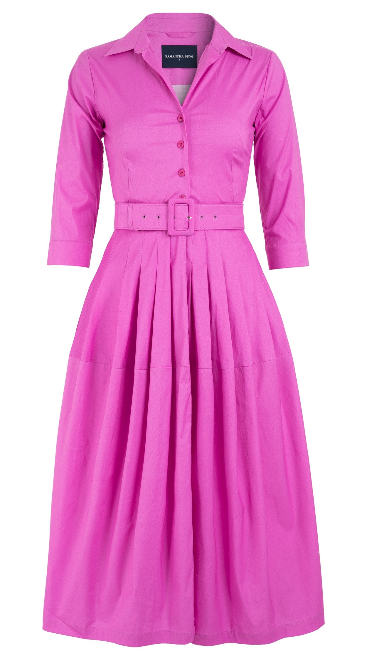 Claire Dress Shirt Collar 3/4 Sleeve Midi Length Cotton Stretch_Solid_