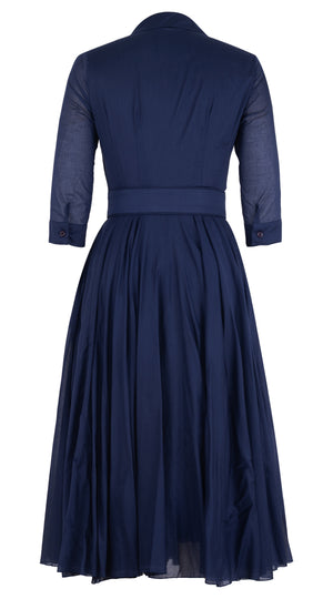 Audrey Dress #4 Shirt Collar 3/4 Sleeve Midi Length Silk Cotton (Solid)