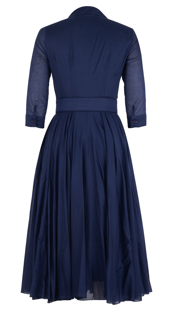 Audrey Dress #4 Shirt Collar 3/4 Sleeve Midi Length Silk Cotton (Solid)