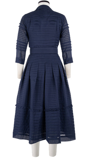 Audrey Dress #5 Shirt Collar 3/4 Sleeve with Hamilton Belt Midi Length Cotton Musola (Solid)