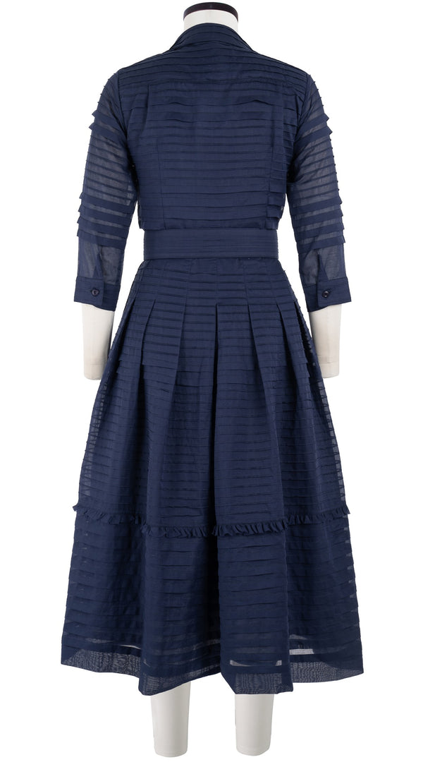 Audrey Dress #5 Shirt Collar 3/4 Sleeve with Hamilton Belt Midi Length Cotton Musola (Solid)