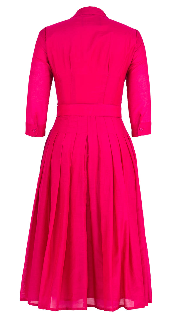Audrey Dress #4 Shirt Collar 3/4 Sleeve Midi Length Silk Cotton (Solid)