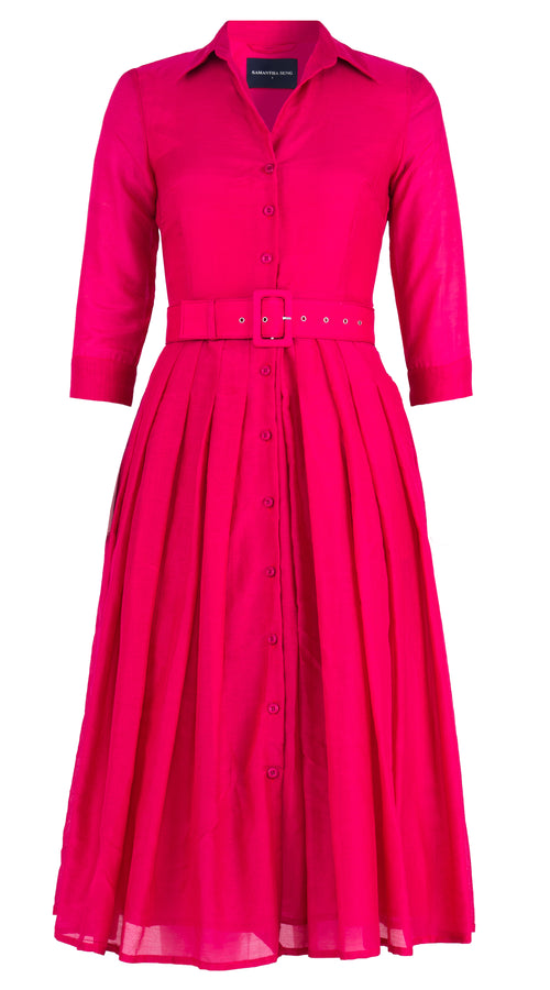 Audrey Dress #4 Shirt Collar 3/4 Sleeve Midi Length Silk Cotton (Solid)