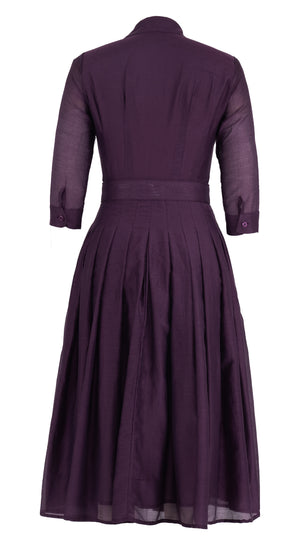 Audrey Dress #4 Shirt Collar 3/4 Sleeve Midi Length Silk Cotton (Solid)