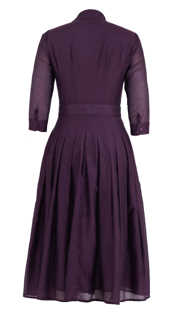 Audrey Dress #4 Shirt Collar 3/4 Sleeve Midi Length Silk Cotton (Solid)