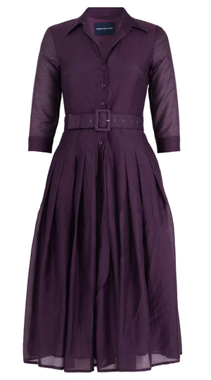 Audrey Dress #4 Shirt Collar 3/4 Sleeve Midi Length Silk Cotton (Solid)