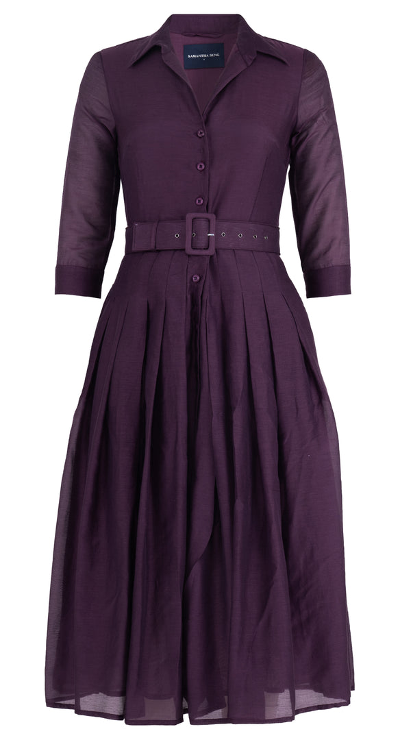 Audrey Dress #4 Shirt Collar 3/4 Sleeve Midi Length Silk Cotton (Solid)