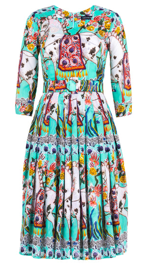 Florance Dress #4 Crew Neck 3/4 Sleeve Long Length Musola (Spotted Pony) @1