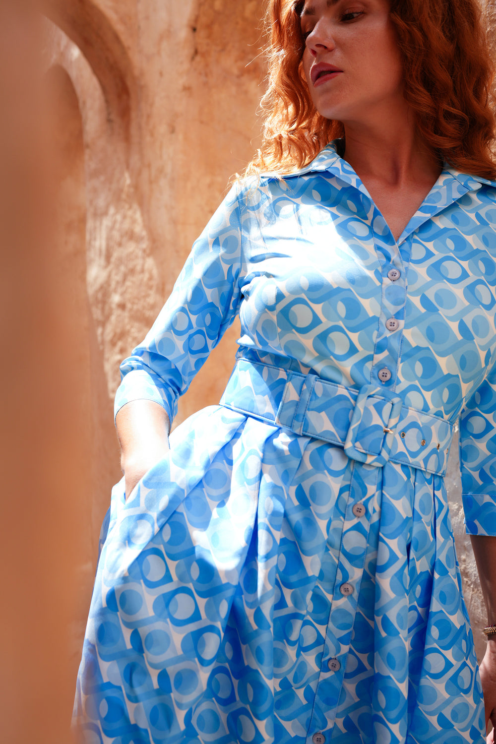 Audrey Dress #1 Shirt Collar 3/4 Sleeve Long Length Silk Taffta (Swinging Mode Small Pastel)