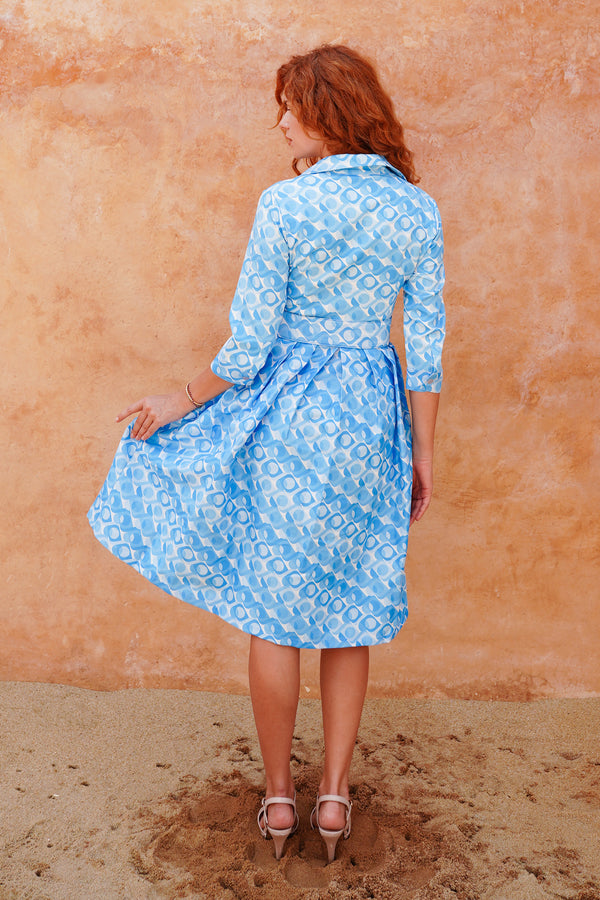 Audrey Dress #1 Shirt Collar 3/4 Sleeve Long Length Silk Taffta (Swinging Mode Small Pastel)