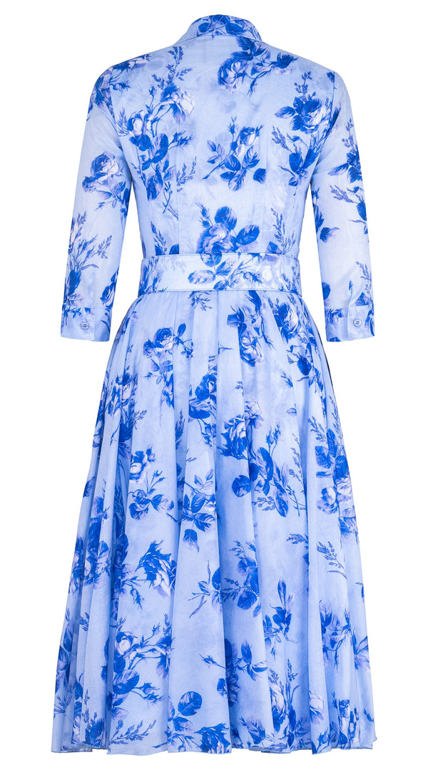 Aster Dress Shirt Collar 3/4 Sleeve Midi Length Cotton Musola (Thorn Bud Rose Small Ground)