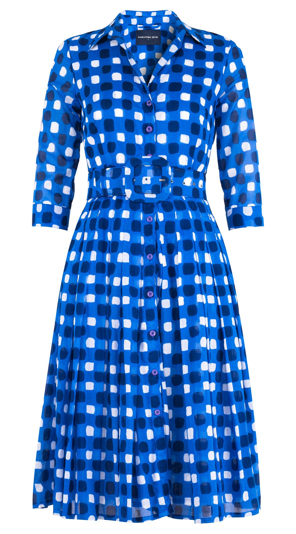 Audrey Dress #4 Shirt Collar 3/4 Sleeve Long Length Cotton Musola (Tie Dye Gingham Small)
