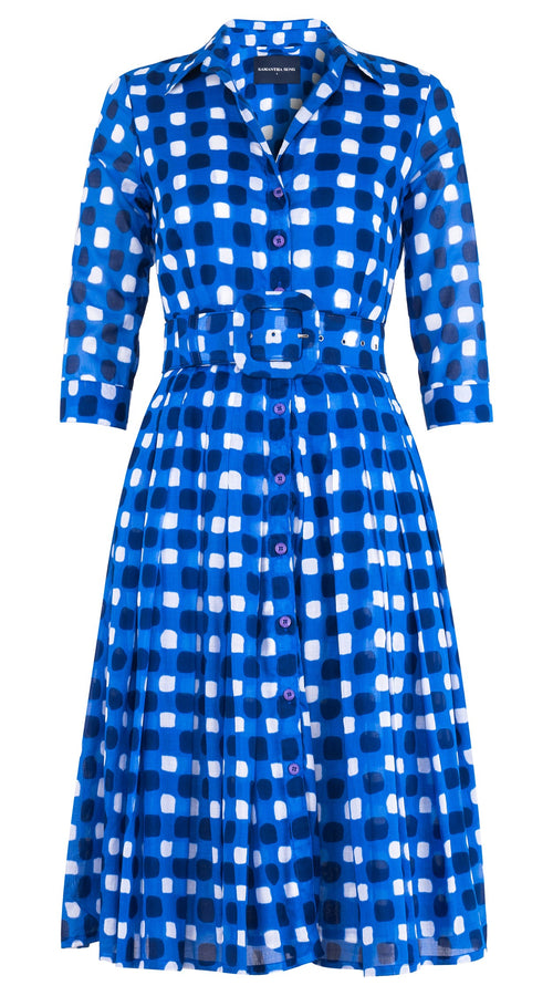 Audrey Dress #4 Shirt Collar 3/4 Sleeve Long Length Cotton Musola (Tie Dye Gingham Small)