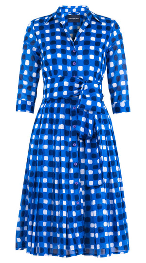 Audrey Dress #4 Shirt Collar 3/4 Sleeve Long Length Cotton Musola (Tie Dye Gingham Small)