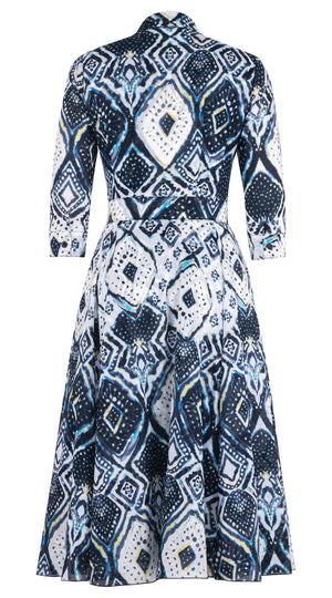 Aster Dress Shirt Collar 3/4 Sleeve Midi Length Cotton Musola (Tie Dye Maldives) @2