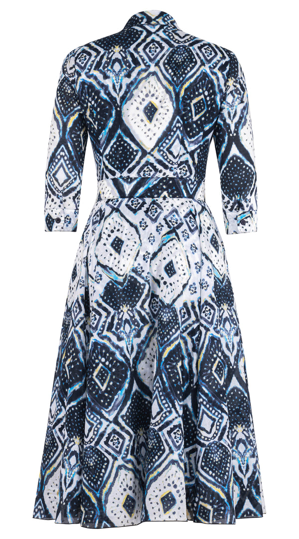 Aster Dress Shirt Collar 3/4 Sleeve Midi Length Cotton Musola (Tie Dye Maldives) @2