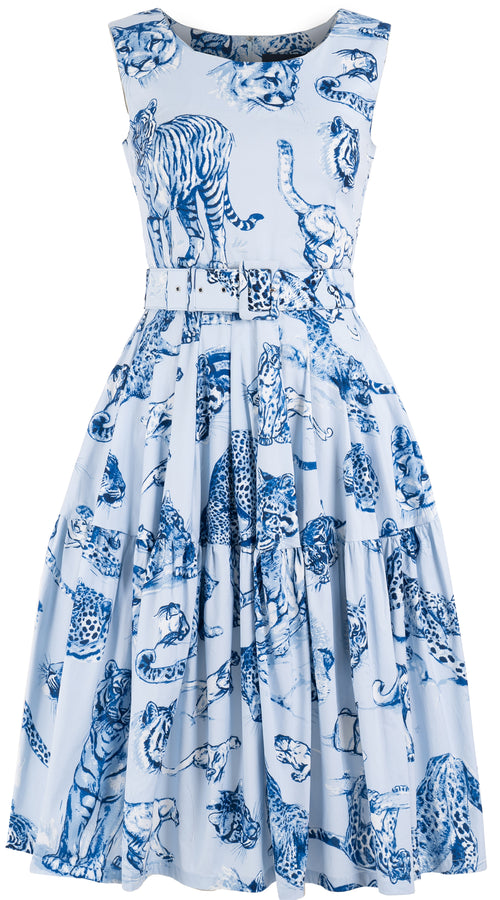 Rose Dress Crew Neck Sleeveless Long Length Cotton Stretch (Tiger Toile Ground)