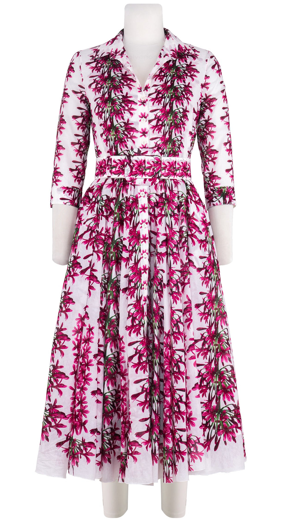 Aster Dress Shirt Collar 3/4 Sleeve Midi Length Cotton Musola (Tinker Bell Flower)