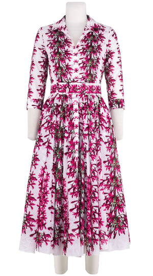Aster Dress Shirt Collar 3/4 Sleeve Midi Length Cotton Musola (Tinker Bell Flower)