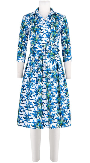 Audrey Dress #1 Shirt Collar 3/4 Sleeve Long Length Cotton Stretch (Tinker Bell Flower)