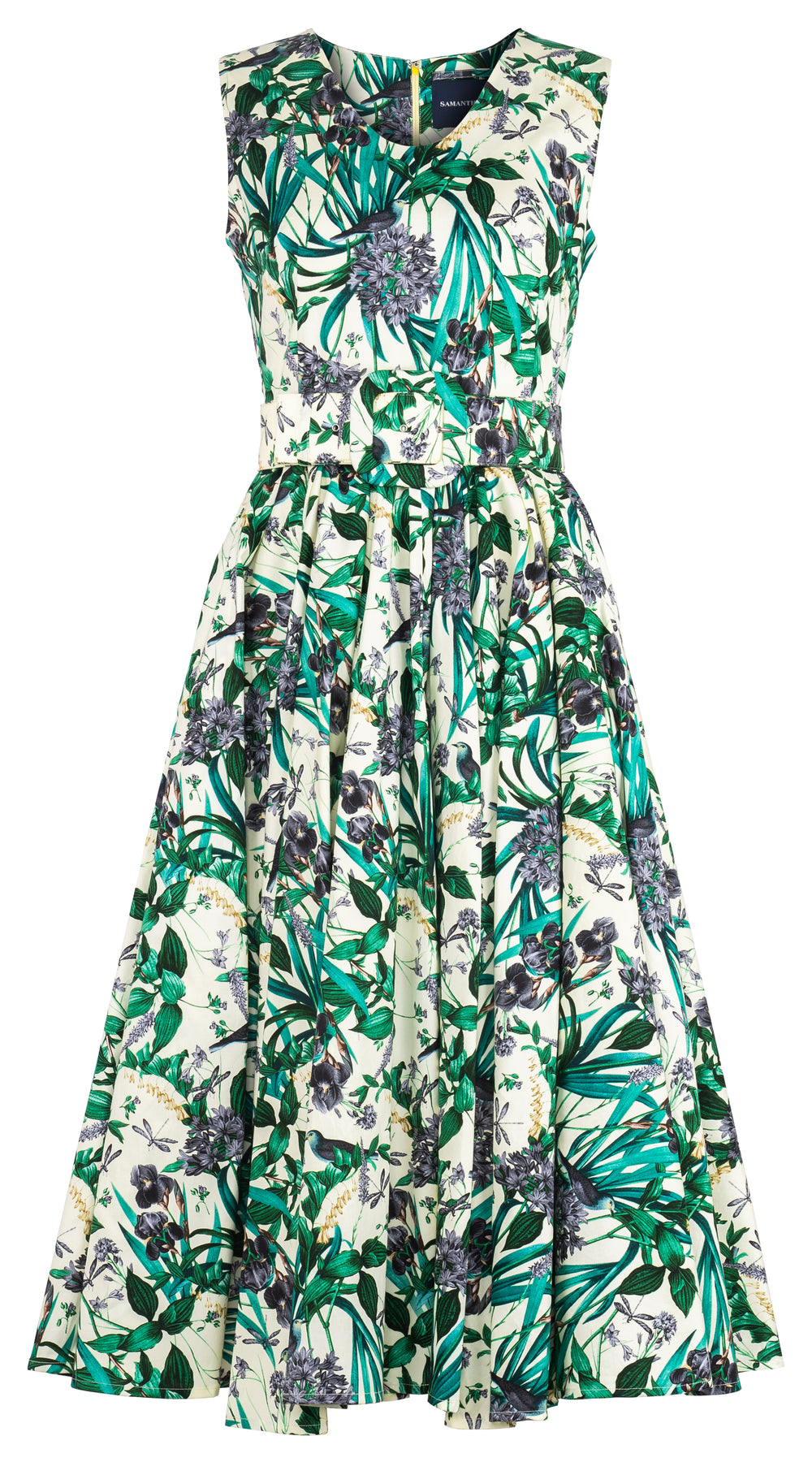 Abelia Dress V Neck Sleeveless Midi Length Cotton Stretch (Vintage Iris) @1